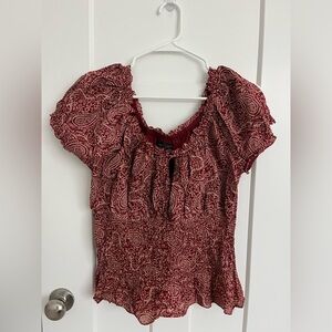 Lauren Jeans Co Ralph Lauren Paisley Peasant Top Medium Smocked Boho Blouse Red